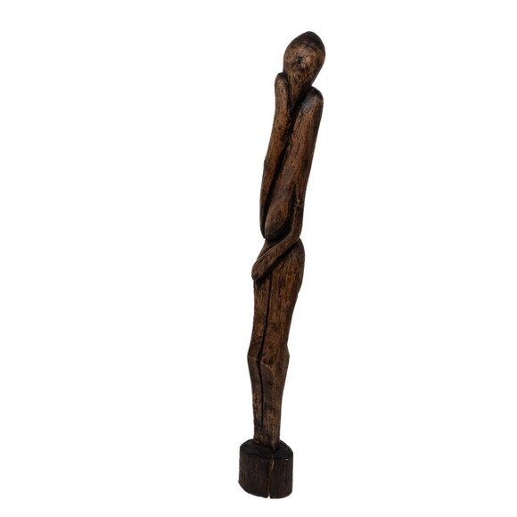 Russian Hand-Carved Abstract Wooden Sculpture Of Contemplative Figure - Picture 6 of 8